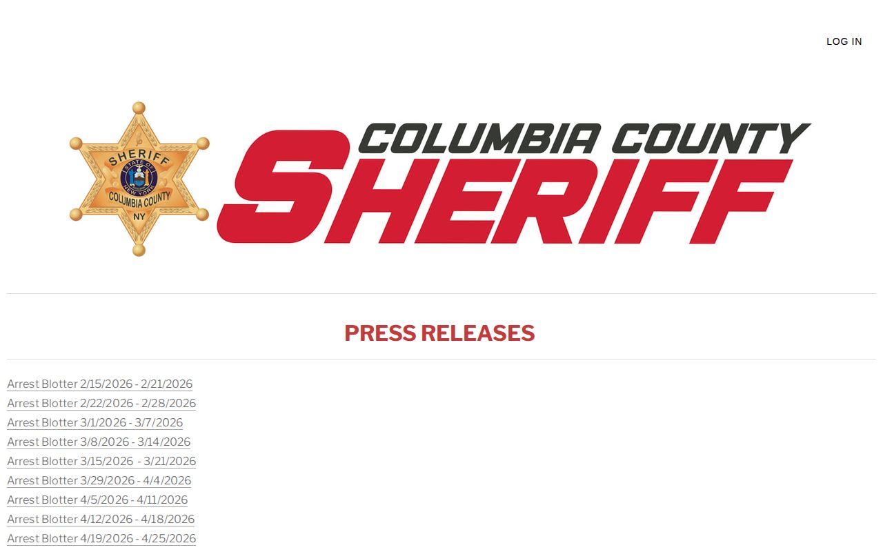 Columbia County weekly arrest blotter source page